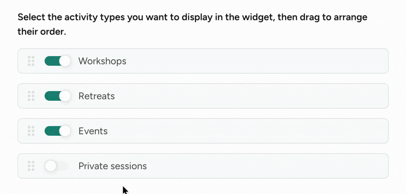 Add Private Sessions to Activity Widget