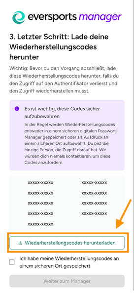 MFA - Step3 Recovery Codes