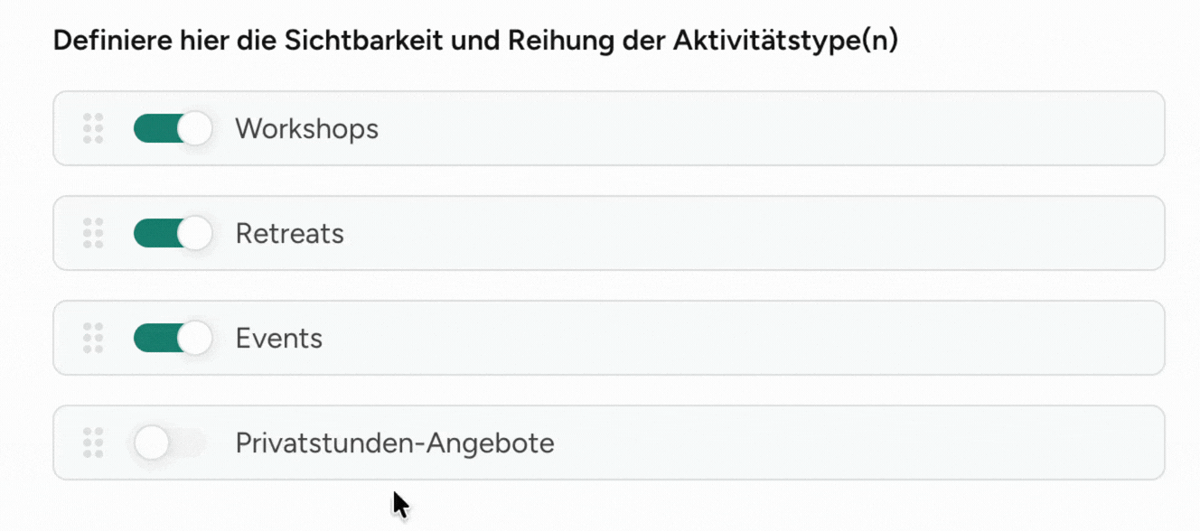 Privatstunden Angebot im Aktivitäten-Widget anzeigen