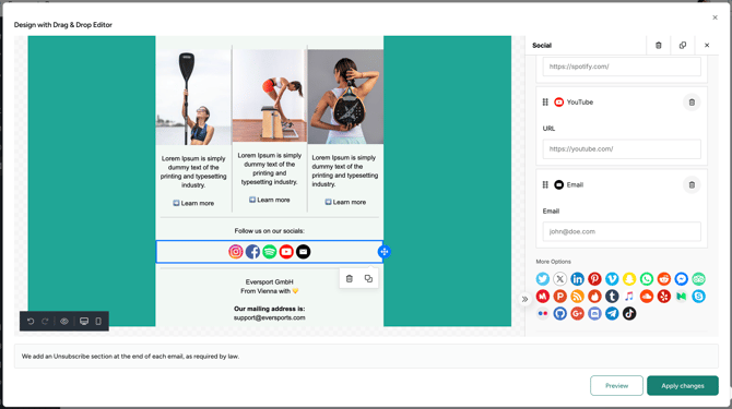 Unlayer social icons