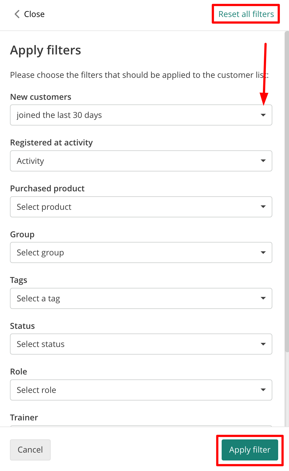 How to Filter Customers in the Menu Customers
