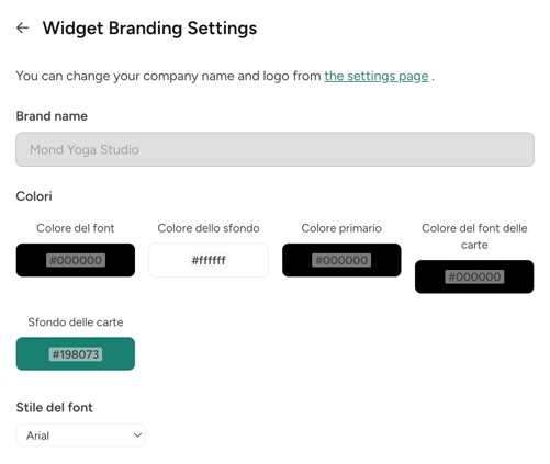 widget branding settings